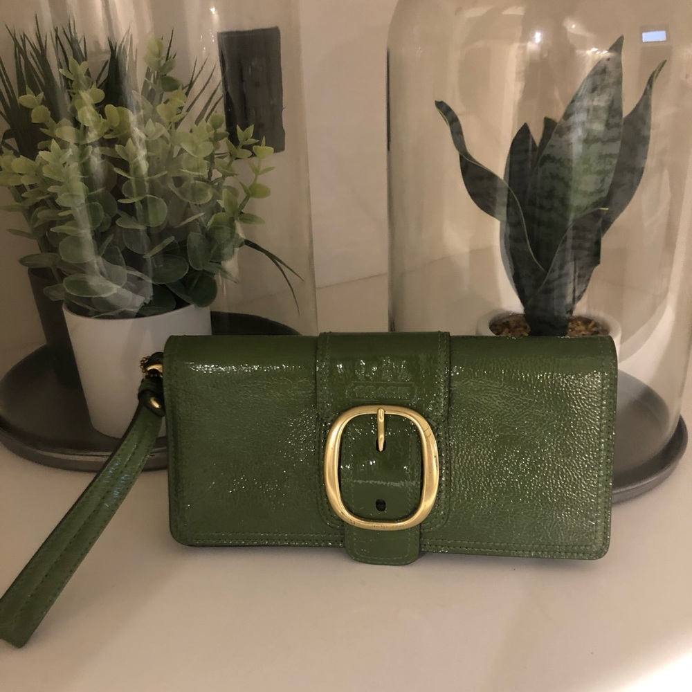 Authentic Coach wallet / wristlet / clutch in patent leather green.